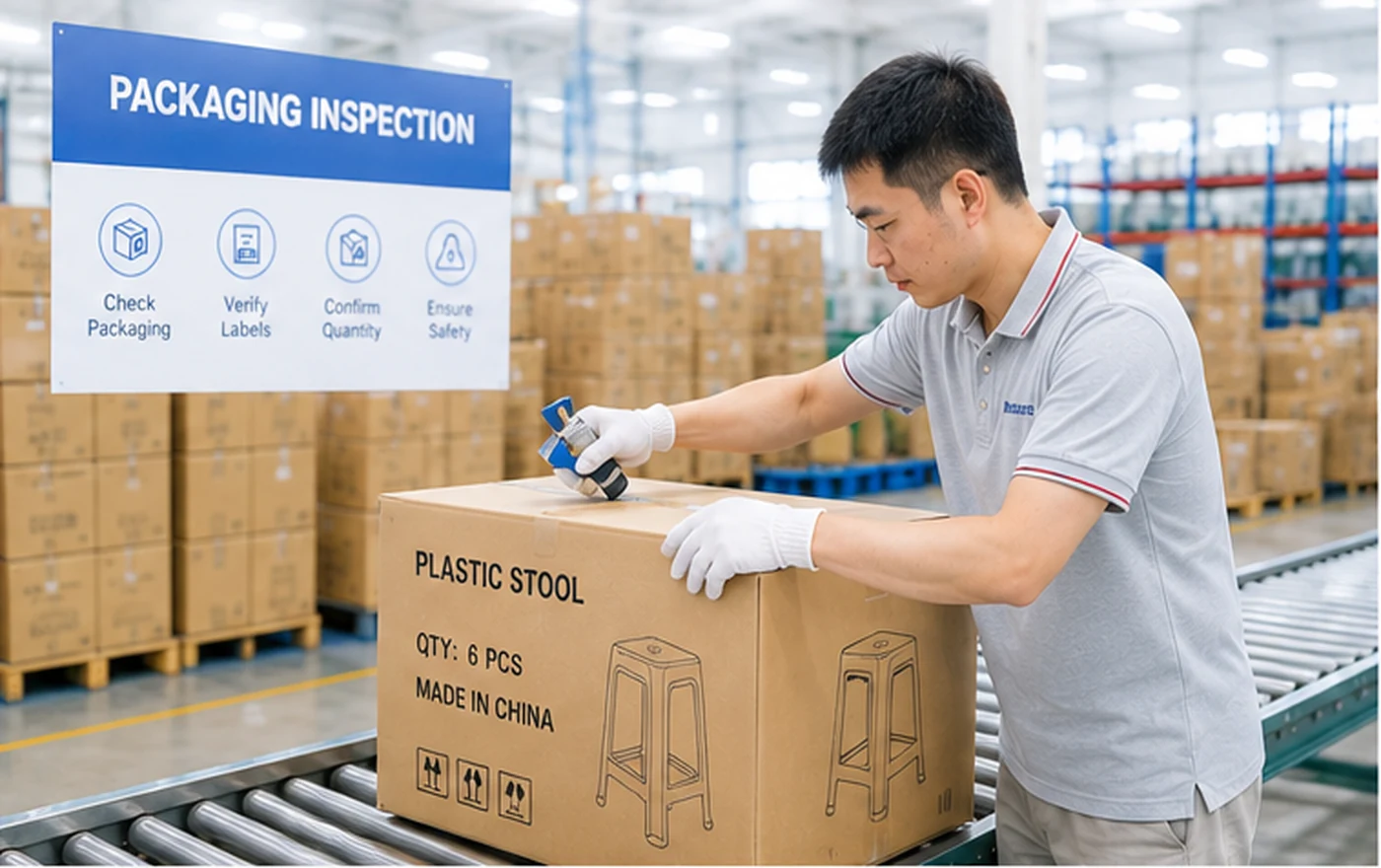 Plastic furniture packaging inspection before shipment